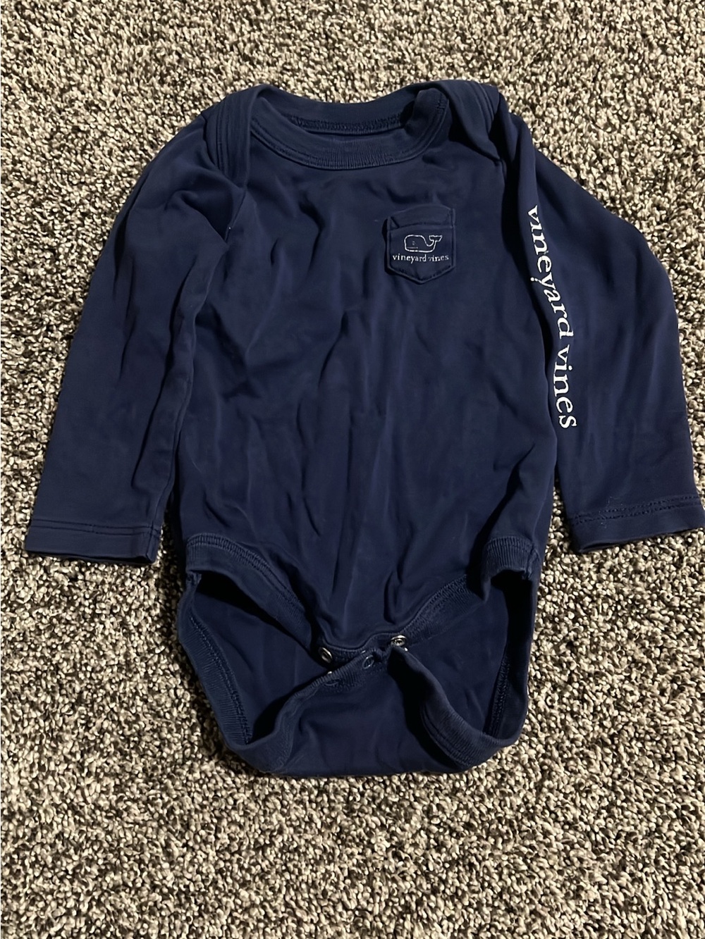 Vineyard Vines Navy Long-Sleeve Baby Bodysuit with Logo Sleeve